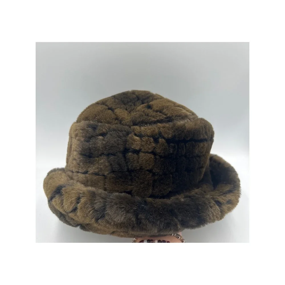 Vintage Preston & York Brown Faux Fur Hat Made in Canada 90s Winter Glam Luxe